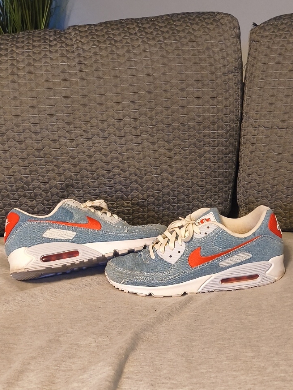 Nike Denim Sneakers with Orange Swoosh and Cream Accents